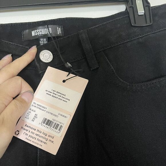 NWT Missguided Black Slim Straight high waist distressed jeans size US 4S - Picture 3 of 6